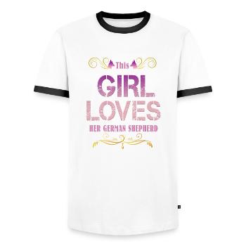 This Girl Loves Her German Shepherd - Men's Ringer Shirt - white/black - Front - AI Model Female 172 light (172cm) & AI Model Male 178 dark (178cm)