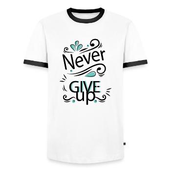 never give up - Men's Ringer Shirt - white/black - Front - AI Model Female 172 light (172cm) & AI Model Male 178 dark (178cm)