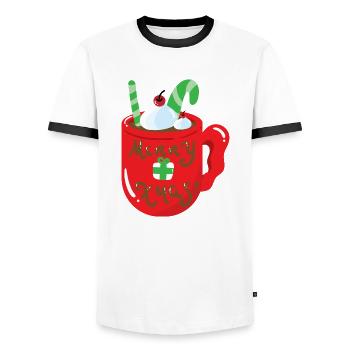 Weihnachten Tasse - Männer Kontrast-T-Shirt - Weiß/Schwarz - Vorne - AI Model Female 172 light (172cm) & AI Model Male 178 dark (178cm)
