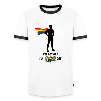 I'm super gay - Funny gay saying LGBT - Men's Ringer Shirt - white/black - Front - AI Model Female 172 light (172cm) & AI Model Male 178 dark (178cm)