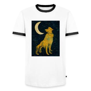 Dog Moon Painting - Men's Ringer Shirt - white/black - Front - AI Model Female 172 light (172cm) & AI Model Male 178 dark (178cm)
