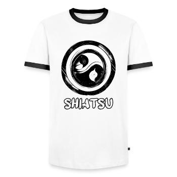 Shiatsu Yoga Meditation Massage Buddha Japanisch 1 - Männer Kontrast-T-Shirt - Weiß/Schwarz - Vorne - AI Model Female 172 light (172cm) & AI Model Male 178 dark (178cm)