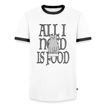 Chat Katze Food Essen - T-shirt contrasté Homme - blanc/noir - Devant - AI Model Female 172 light (172cm) & AI Model Male 178 dark (178cm)
