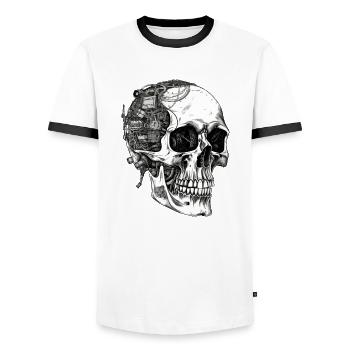 Creepy Machine Skull Skull dans le style gothique - T-shirt contrasté Homme - blanc/noir - Devant - AI Model Female 172 light (172cm) & AI Model Male 178 dark (178cm)