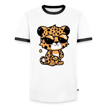 Zoolto the Leopard - Men's Ringer Shirt - white/black - Front - AI Model Female 172 light (172cm) & AI Model Male 178 dark (178cm)