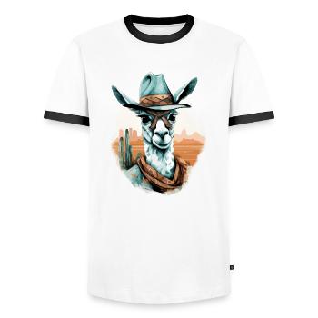 Noki the Lama - Men's Ringer Shirt - white/black - Front - AI Model Female 172 light (172cm) & AI Model Male 178 dark (178cm)