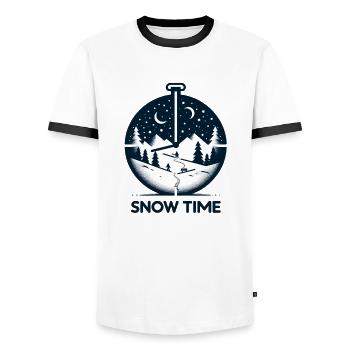 Snow time! SKI pocket watch for comfort skiing - Men's Ringer Shirt - white/black - Front - AI Model Female 172 light (172cm) & AI Model Male 178 dark (178cm)