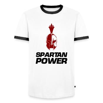 spartan power - Männer Kontrast-T-Shirt - Weiß/Schwarz - Vorne - AI Model Female 172 light (172cm) & AI Model Male 178 dark (178cm)