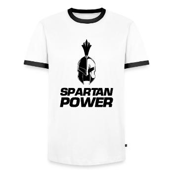 Puissance spartiate - T-shirt contrasté Homme - blanc/noir - Devant - AI Model Female 172 light (172cm) & AI Model Male 178 dark (178cm)