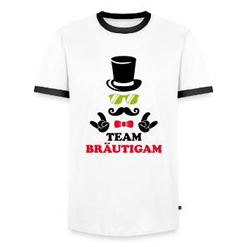 Team Groom - Men's Ringer Shirt - white/black - Front - AI Model Female 172 light (172cm) & AI Model Male 178 dark (178cm)
