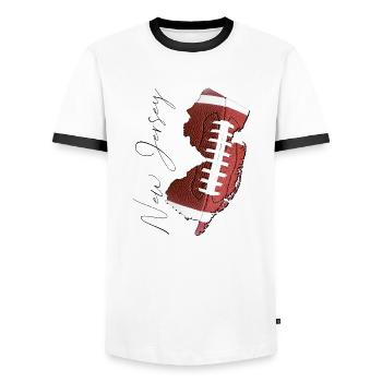 New Jersey (United States) | real football | Map Sct - Men's Ringer Shirt - white/black - Front - AI Model Female 172 light (172cm) & AI Model Male 178 dark (178cm)