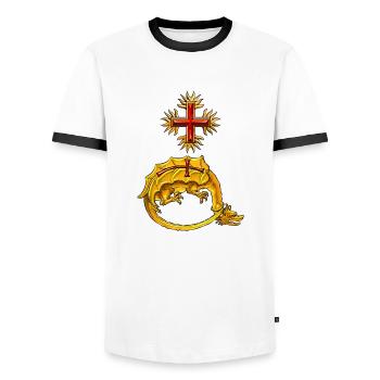 Order of the Dragon Vlad III - Men's Ringer Shirt - white/black - Front - AI Model Female 172 light (172cm) & AI Model Male 178 dark (178cm)