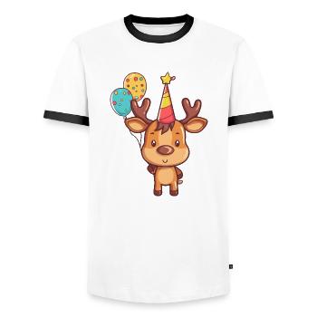 Elch Geburtstag Comic Niedlich - Männer Kontrast-T-Shirt - Weiß/Schwarz - Vorne - AI Model Female 172 light (172cm) & AI Model Male 178 dark (178cm)