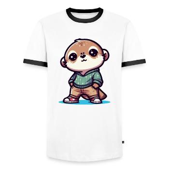 Cute Cartoon Otter in Casual Outfit - Men's Ringer Shirt - white/black - Front - AI Model Female 172 light (172cm) & AI Model Male 178 dark (178cm)