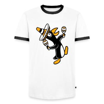 Pingouin, hochet, fête, culture mexicaine, chapeau, Fun - T-shirt contrasté Homme - blanc/noir - Devant - AI Model Female 172 light (172cm) & AI Model Male 178 dark (178cm)