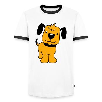 Dog Stands Cute Little Happy Puppy Pet - Men's Ringer Shirt - white/black - Front - AI Model Female 172 light (172cm) & AI Model Male 178 dark (178cm)