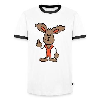Hase Mittelfinger Zeigen Böse Frech Beleidigend - Männer Kontrast-T-Shirt - Weiß/Schwarz - Vorne - AI Model Female 172 light (172cm) & AI Model Male 178 dark (178cm)