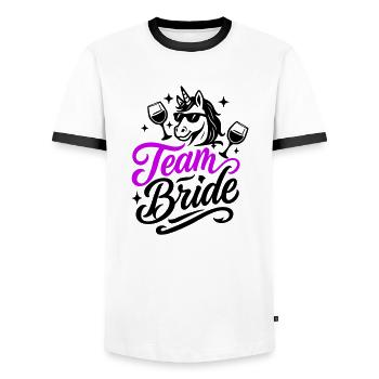 Équipe Bride Licorne - T-shirt contrasté Homme - blanc/noir - Devant - AI Model Female 172 light (172cm) & AI Model Male 178 dark (178cm)