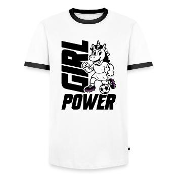 Fussball Einhorn Girl Power - Männer Kontrast-T-Shirt - Weiß/Schwarz - Vorne - AI Model Female 172 light (172cm) & AI Model Male 178 dark (178cm)