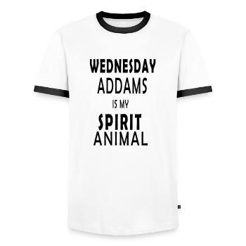 Wednesday Addams is my Spirit animal - Men's Ringer Shirt - white/black - Front - AI Model Female 172 light (172cm) & AI Model Male 178 dark (178cm)