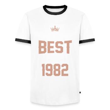 1982 best of - Men's Ringer Shirt - white/black - Front - AI Model Female 172 light (172cm) & AI Model Male 178 dark (178cm)