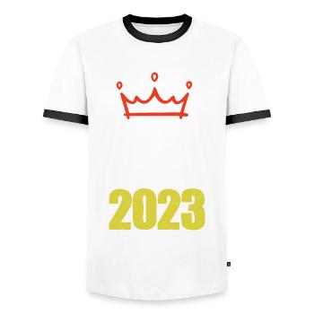 Bachelor party 2023 bachelor party - Men's Ringer Shirt - white/black - Front - AI Model Female 172 light (172cm) & AI Model Male 178 dark (178cm)