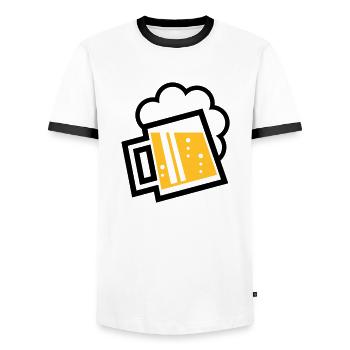 Bavarian Beer Mug (German Glass / L / \ / 2C) - Men's Ringer Shirt - white/black - Front - AI Model Female 172 light (172cm) & AI Model Male 178 dark (178cm)