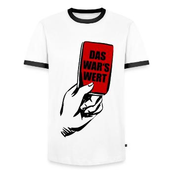 FUSSBALL ROTE KARTE FOUL PLATZVERWEIS FUßBALL - Männer Kontrast-T-Shirt - Weiß/Schwarz - Vorne - AI Model Female 172 light (172cm) & AI Model Male 178 dark (178cm)