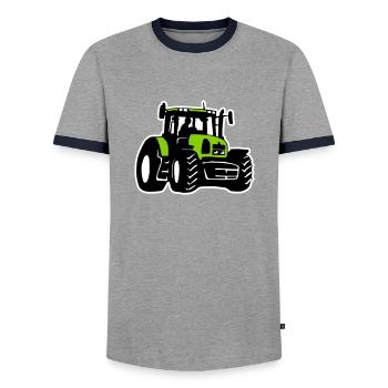 Traktor (3 color) - Men's Ringer Shirt - grey/navy  - Front - AI Model Female 172 light (172cm) & AI Model Male 178 light (178cm)