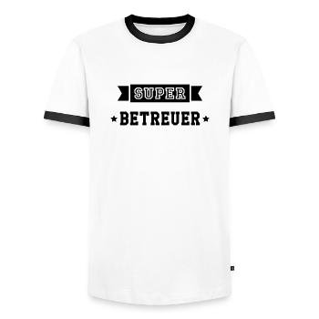 Betreuer Betreuerin Gruppenleiter Kind Gastgeber - Männer Kontrast-T-Shirt - Weiß/Schwarz - Vorne - AI Model Female 172 light (172cm) & AI Model Male 178 dark (178cm)