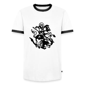 StGeorg - Männer Kontrast-T-Shirt - Weiß/Schwarz - Vorne - AI Model Female 172 light (172cm) & AI Model Male 178 dark (178cm)