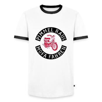 Sortez, conduisez une mobylette! - T-shirt contrasté Homme - blanc/noir - Devant - AI Model Female 172 light (172cm) & AI Model Male 178 dark (178cm)