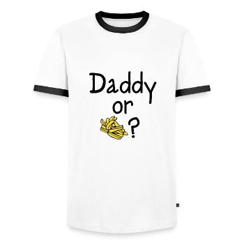 Papa ou Chips? - T-shirt contrasté Homme - blanc/noir - Devant - AI Model Female 172 light (172cm) & AI Model Male 178 dark (178cm)