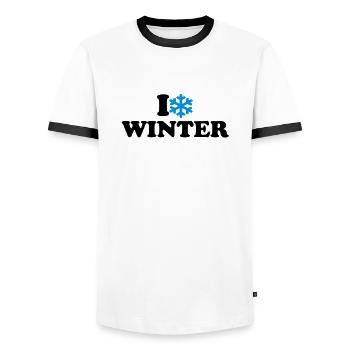 I love winter - Men's Ringer Shirt - white/black - Front - AI Model Female 172 light (172cm) & AI Model Male 178 dark (178cm)