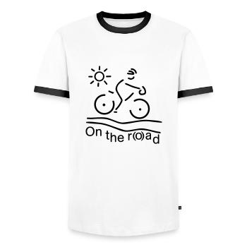 On the ro(a)d - Männer Kontrast-T-Shirt - Weiß/Schwarz - Vorne - AI Model Female 172 light (172cm) & AI Model Male 178 dark (178cm)