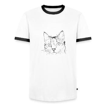Drawn cat - Men's Ringer Shirt - white/black - Front - AI Model Female 172 light (172cm) & AI Model Male 178 dark (178cm)