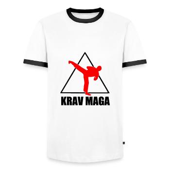 Krav Maga Self Defense Arts martiaux t-shirt - T-shirt contrasté Homme - blanc/noir - Devant - AI Model Female 172 light (172cm) & AI Model Male 178 dark (178cm)