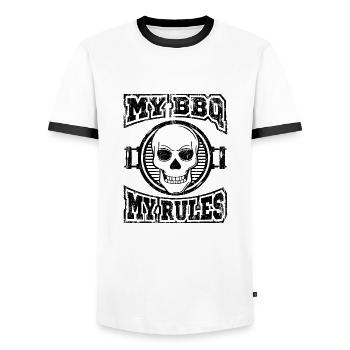 Mon barbecue, mes règles - T-shirt contrasté Homme - blanc/noir - Devant - AI Model Female 172 light (172cm) & AI Model Male 178 dark (178cm)