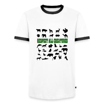 Respect all creatures - Männer Kontrast-T-Shirt - Weiß/Schwarz - Vorne - AI Model Female 172 light (172cm) & AI Model Male 178 dark (178cm)