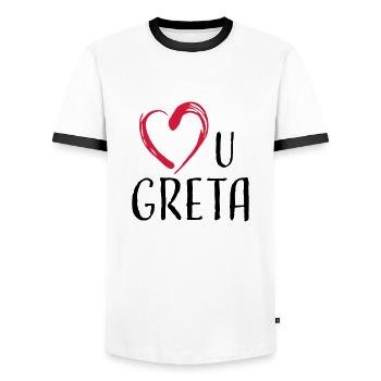 love u greta - Männer Kontrast-T-Shirt - Weiß/Schwarz - Vorne - AI Model Female 172 light (172cm) & AI Model Male 178 dark (178cm)