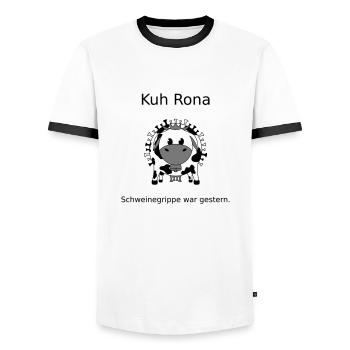 Kuh Rona - Schweinegrippe war gestern - Männer Kontrast-T-Shirt - Weiß/Schwarz - Vorne - AI Model Female 172 light (172cm) & AI Model Male 178 dark (178cm)