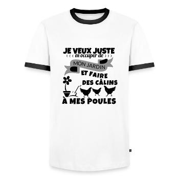 Mon Jardin et mes poules Cadeau - T-shirt contrasté Homme - blanc/noir - Devant - AI Model Female 172 light (172cm) & AI Model Male 178 dark (178cm)