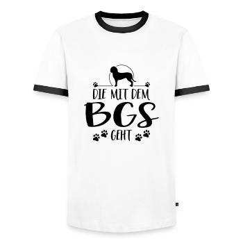 DIE MIT BGS GEHT Hundespruch Jagdhunde Wilsigns - Männer Kontrast-T-Shirt - Weiß/Schwarz - Vorne - AI Model Female 172 light (172cm) & AI Model Male 178 dark (178cm)
