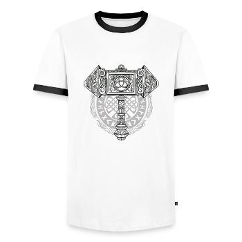 Symbole viking Nordique Thor Raben Hammer Mjölnir - T-shirt contrasté Homme - blanc/noir - Devant - AI Model Female 172 light (172cm) & AI Model Male 178 dark (178cm)