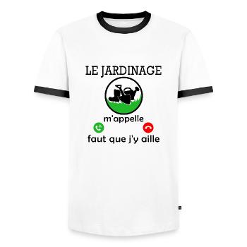 le jardinage m appelle / humour jardinière - T-shirt contrasté Homme - blanc/noir - Devant - AI Model Female 172 light (172cm) & AI Model Male 178 dark (178cm)