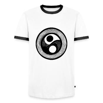 Yin Yang Sign Symbol Peace Happy 13 - Men's Ringer Shirt - white/black - Front - AI Model Female 172 light (172cm) & AI Model Male 178 dark (178cm)
