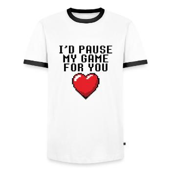 I'd Pause My Game For You - Men's Ringer Shirt - white/black - Front - AI Model Female 172 light (172cm) & AI Model Male 178 dark (178cm)