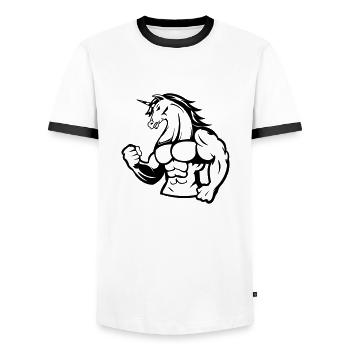 strong unicorn - Men's Ringer Shirt - white/black - Front - AI Model Female 172 light (172cm) & AI Model Male 178 dark (178cm)