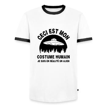 ceci est mon costume humain - T-shirt contrasté Homme - blanc/noir - Devant - AI Model Female 172 light (172cm) & AI Model Male 178 dark (178cm)