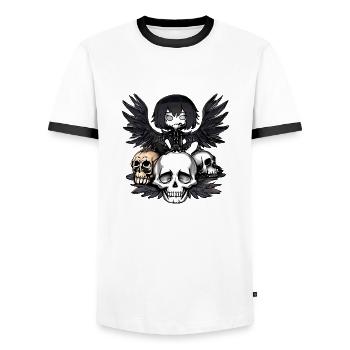 Rabe sitzt auf einem Schädel - Männer Kontrast-T-Shirt - Weiß/Schwarz - Vorne - AI Model Female 172 light (172cm) & AI Model Male 178 dark (178cm)